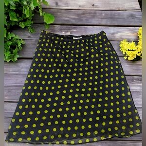 Karin Stevens navy blue white polka dot elastic waist lined chiffon skirt Siz 10